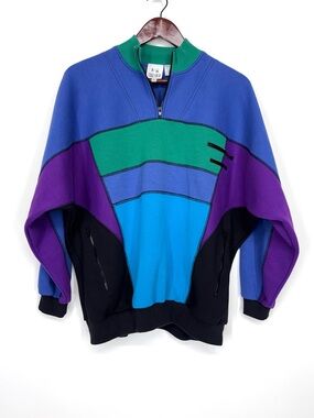 Rare Vintage Together Colorblock Utility Sweatshirt Blue Purple Green & Black